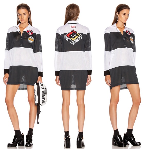 Burberry Dresses & Skirts - Burberry Logo Mesh Embroidered Polo Dress in Black + White